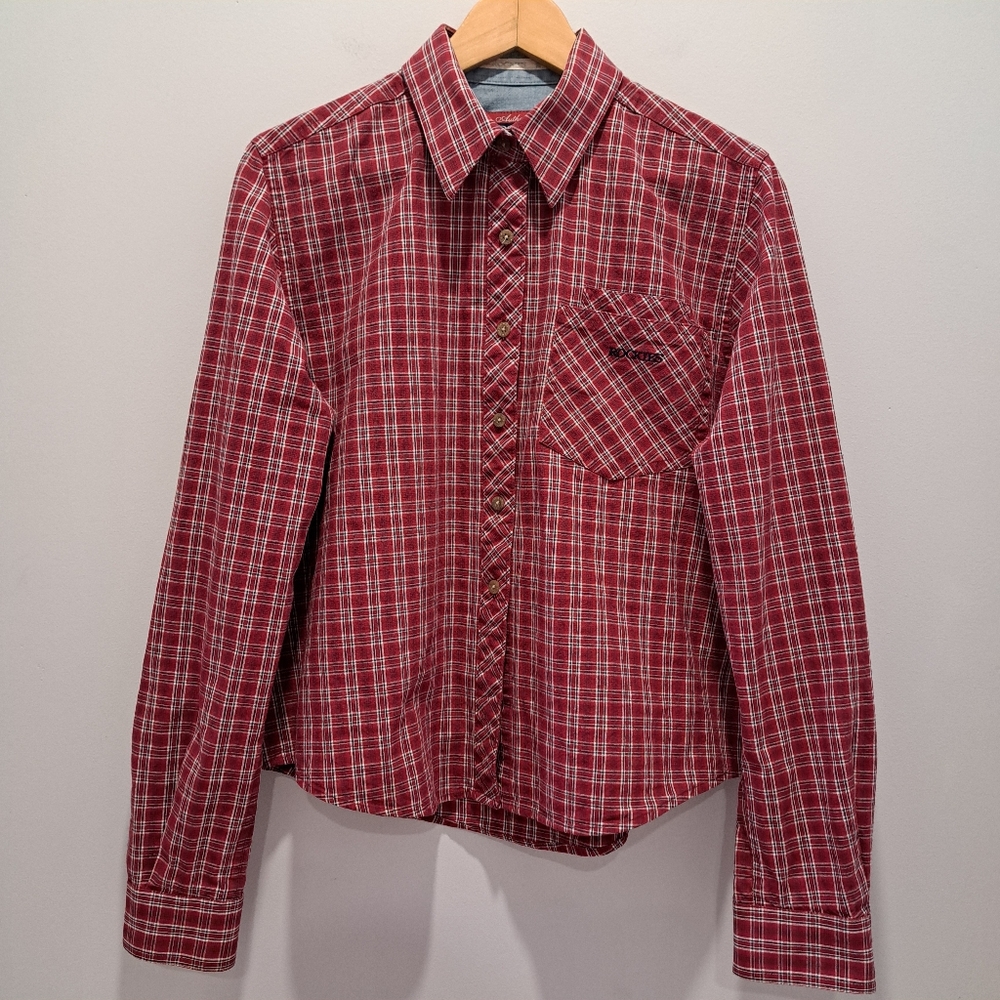 Vintage Authentic Rockies Classic Red Plaid Western Rodeo Cowgirl Shirt Womens L